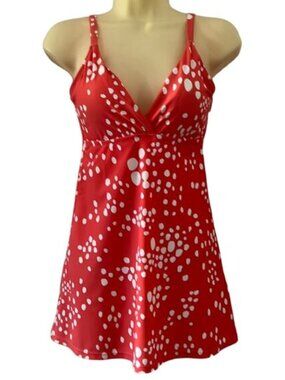 Orange/Peach Polka Dot One-Piece Swim Dress